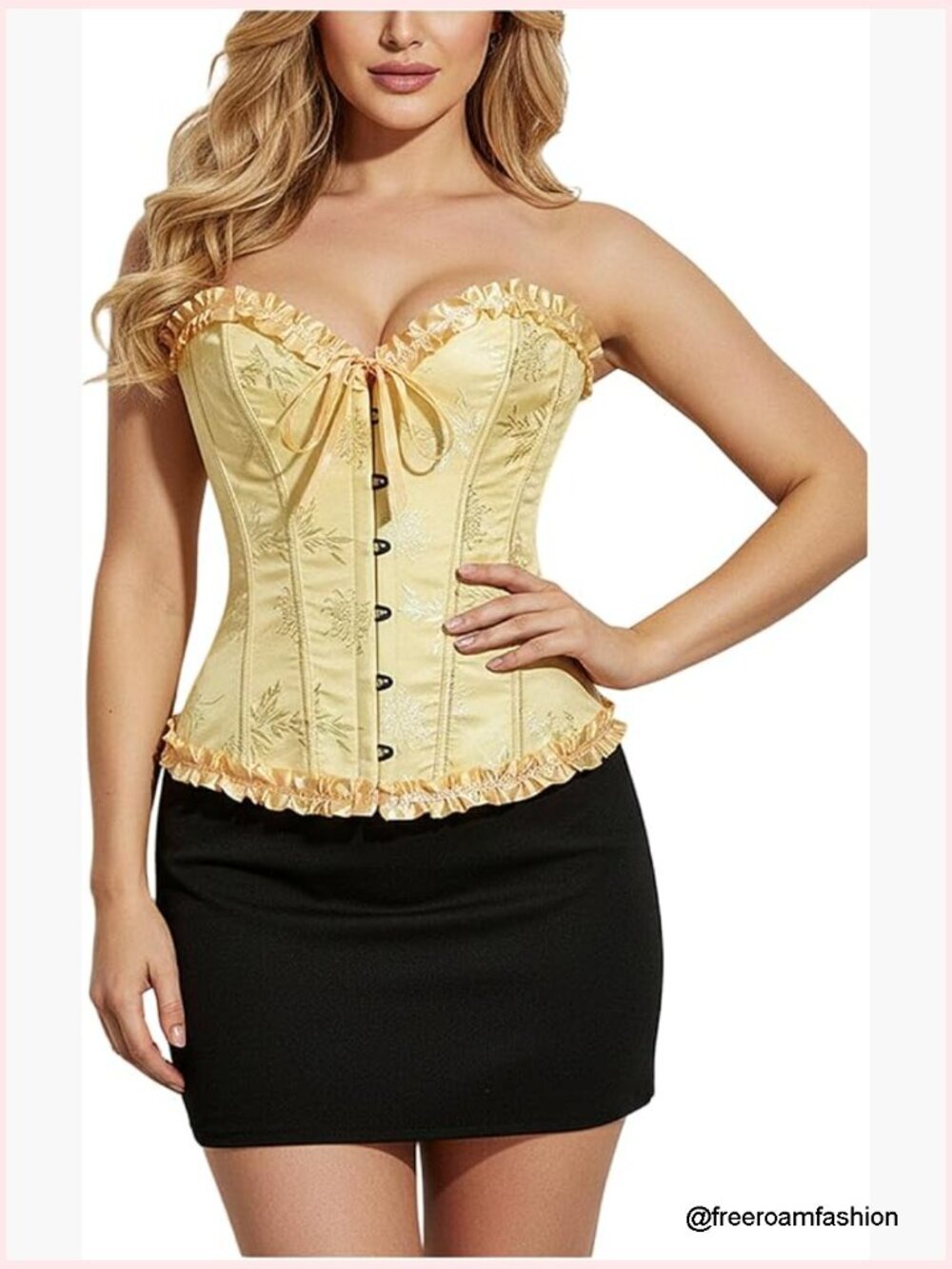 Overbust Corset Top Renaissance Floral Tie Front Strapless Tube Top